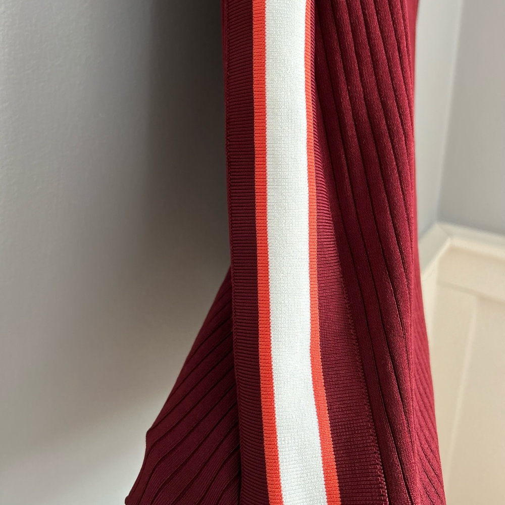 SCOTCH & SODA Ribbed Knit Midi Skirt XS Burgundy Stripe Bodycon Pencil Skirt - Picture 4 of 12